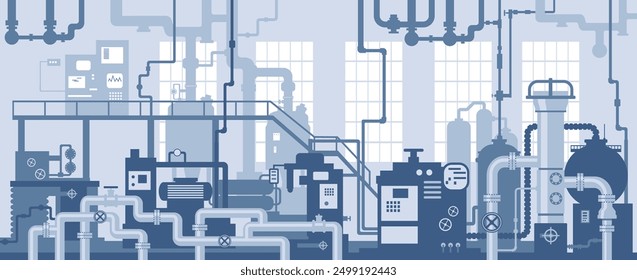 Industrial  machine tools in production line manufacturer factory. Art design the silhouette of the industry