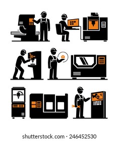 Industrial Machine Worker Operator Vector Icons 