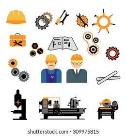 Industrial machine worker operator vector icons