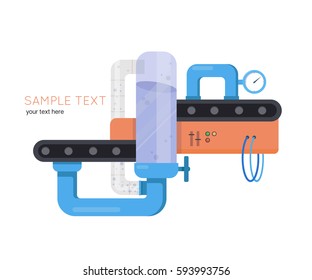 Industrial machine.Factory construction equipment, engineering vector flat illustration.