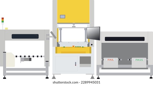 Industrial machinery, electronic production machinery, quality inspection, engineering vector illustration