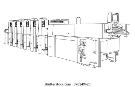 industrial machinery, line drawing illustration