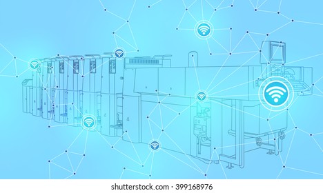 industrial machinery and wireless network, Internet of things, abstract image, line drawing illustration