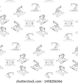 Industrial machines 3D vector. Seamless pattern with robots . Technology blueprint.