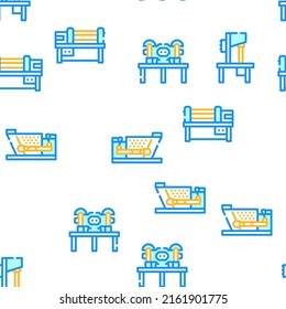 Industrial Machines Vector Seamless Pattern Color Line Illustration