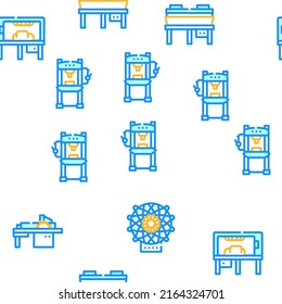 Industrial Machines Vector Seamless Pattern Color Line Illustration