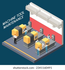 Técnico de ingeniería de mantenimiento industrial concepto isométrico con mantenimiento de instalaciones técnicamente complejas ilustración vectorial