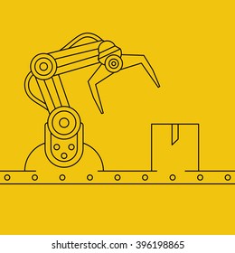Industrial manipulator or mechanical robot arm. Line art style concept