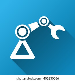 Industrial Manipulator vector toolbar icon for software design. Style is a white symbol on a square blue background with gradient long shadow.