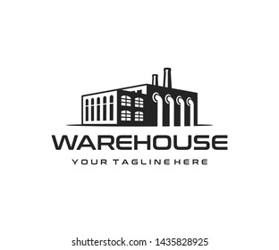 Industrial manufacturing building logo design. Industrial factory and warehouse vector design. Industrial production logotype