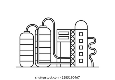 Industrial manufacturing factory. Power station building vector outline illustration