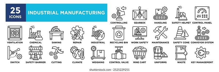 Industrial Manufacturing icon collection set. Containing design industry, technology, manufacturing, factory, industrial	