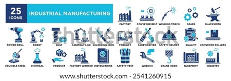 Industrial Manufacturing icon collection set. Containing design industry, technology, manufacturing, factory, industrial	