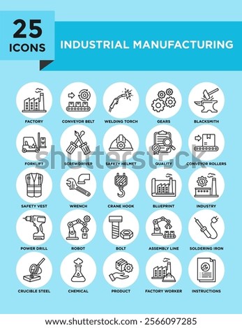 Industrial Manufacturing icon collection set. Containing design industry, technology, manufacturing, factory, industrial	