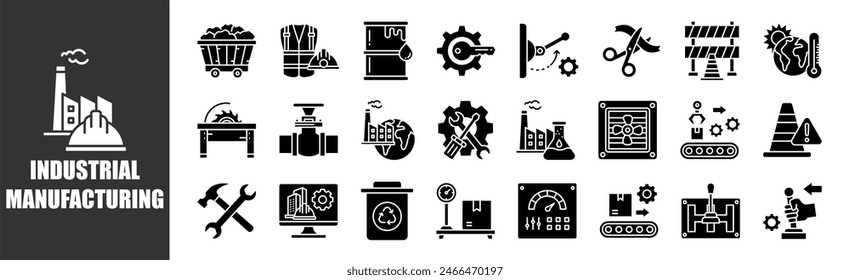 INDUSTRIAL MANUFACTURING icon set for design elements