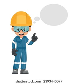 Industrial mechanic worker with his personal protective equipment thinking with space for text for advertising, presentations, brochures. Industrial safety and occupational health at work