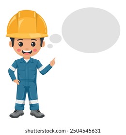 Industrial mechanic worker with his personal protective equipment thinking with space for text for advertising, presentations, brochures. Industrial safety and occupational health at work