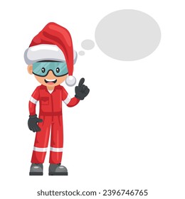 Industrial mechanic worker with Santa Claus hat thinking with space for text for advertising, presentations, brochures. Merry christmas. Industrial safety and occupational health at work