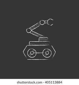 Robot mecánico industrial. Dibujado en un icono de tiza.