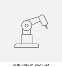 Industrial mechanical robot arm line icon for web, mobile and infographics. Vector dark grey icon isolated on light grey background.