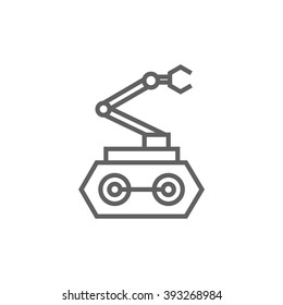 Industrial mechanical robot arm line icon.