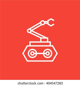 Industrial mechanical robot arm line icon.