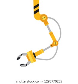 Industrial mechanical robot arm vector icon. Yellow robotic arm