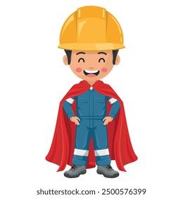 Industrial mechanical wearing his superhero cape. Represents the ingenuity, strength, and problem solving prowess of engineers. Safety first. Industrial safety and occupational health at work