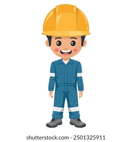 Industrial mechanical worker. Supervisor engineer with his coverall and personal protective equipment. Safety first. Industrial safety and occupational health at work