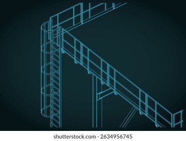 Industrial metal structure with ladder isometric drawing close up stylized vector illustration