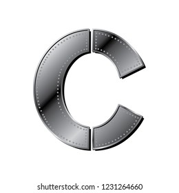 industrial, metallic letter c