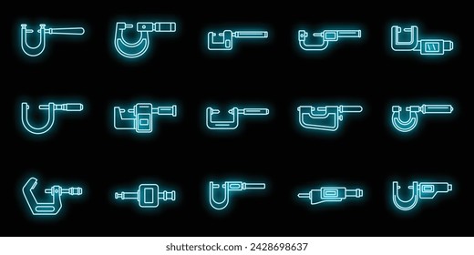 Industrial micrometer icons set outline vector. Engineering equipment. Construction instrument