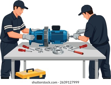 Industrial Motor Bearing Technician Mechanical Maintenance concept isometric cartoon isolated