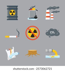 Industrial, Nuclear, Air Pollution Icon Set