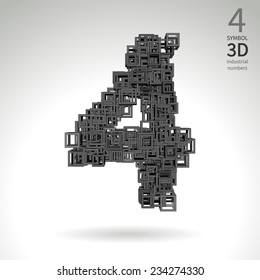 Industrial number alphabet - symbol 4. Vector design.