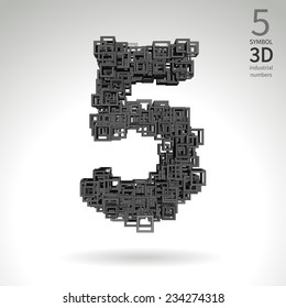 Industrial number alphabet - symbol 5. Vector design.