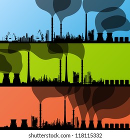 Industrial oil refinery factory landscape illustration collection background vector