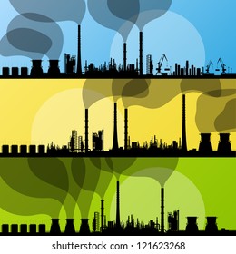 Industrial oil refinery factory landscape illustration collection background vector