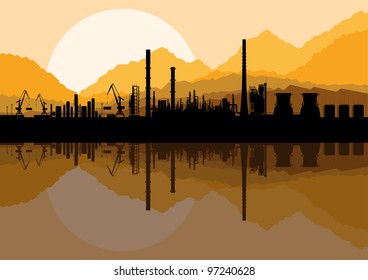 Industrial oil refinery factory landscape background illustration vector