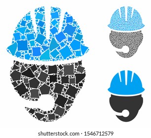 Industrial operator mosaic of bumpy parts in different sizes and color hues, based on industrial operator icon. Vector rough parts are united into composition.