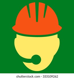 Industrial Operator vector icon. Style is bicolor flat symbol, orange and yellow colors, rounded angles, green background.