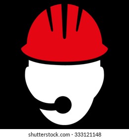 Industrial Operator vector icon. Style is bicolor flat symbol, red and white colors, rounded angles, black background.