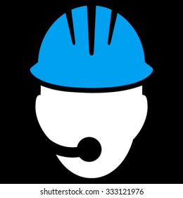 Industrial Operator vector icon. Style is bicolor flat symbol, blue and white colors, rounded angles, black background.