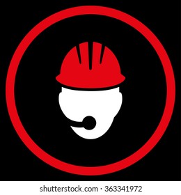 Industrial Operator vector icon. Style is bicolor flat circled symbol, red and white colors, rounded angles, black background.