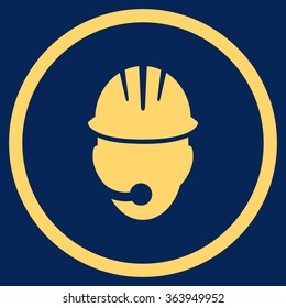 Industrial Operator vector icon. Style is flat circled symbol, yellow color, rounded angles, blue background.