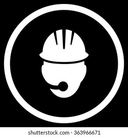 Industrial Operator vector icon. Style is flat circled symbol, white color, rounded angles, black background.