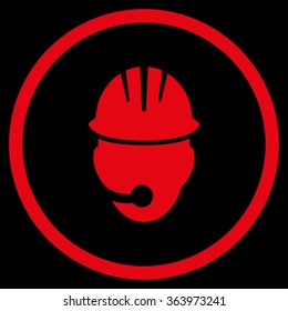 Industrial Operator vector icon. Style is flat circled symbol, red color, rounded angles, black background.