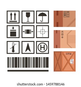 Industrial package marking vector set package handling icons symbols.