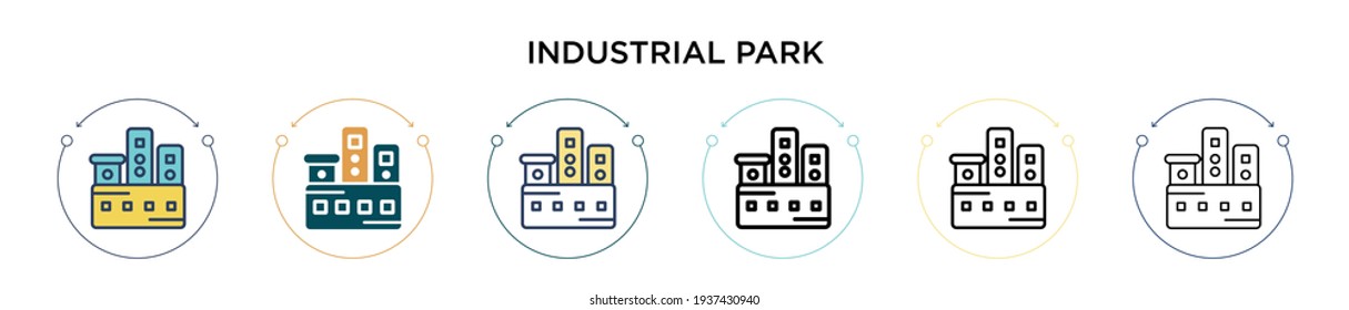 Industrial park icon in filled, thin line, outline and stroke style. Vector illustration of two colored and black industrial park vector icons designs can be used for mobile, ui, web