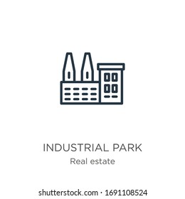 Industrial park icon. Thin linear industrial park outline icon isolated on white background from real estate collection. Line vector sign, symbol for web and mobile